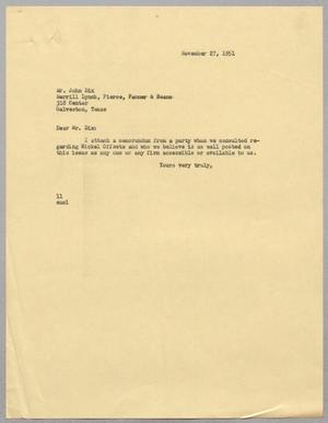 [Letter from I. H. Kempner to John Dix, November 27, 1951]