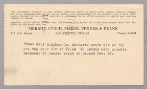 [Postal Card from Merrill Lynch, Pierce Fenner & Beane, November 15, 1951]