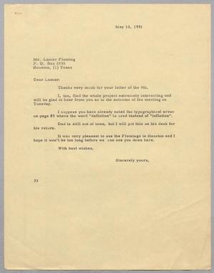 [Letter from Harris Leon Kempner to Lamar Fleming, May 10, 1951]