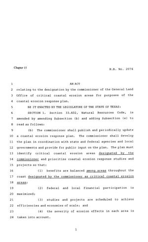 81st Texas Legislature, Regular Session, House Bill 2074, Chapter 15