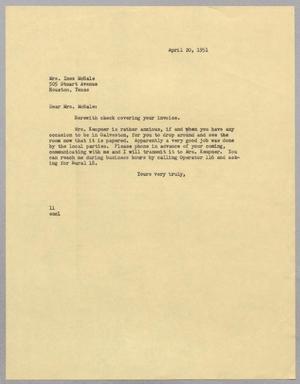 [Letter from I. H. Kempner to Mrs. Inez McHale, April 20, 1951]