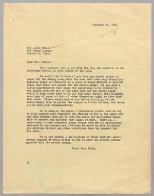 [Letter from I. H. Kempner to Mrs. Inez McHale, February 21, 1951]