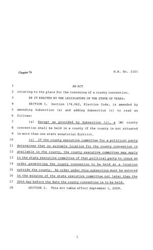 81st Texas Legislature, Regular Session, House Bill 2101, Chapter 76