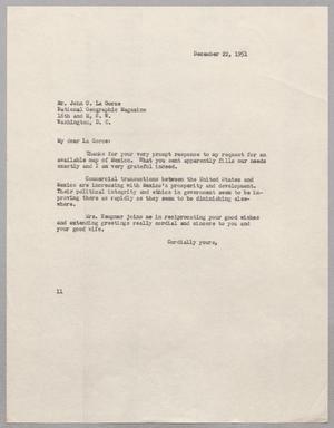 [Letter from I. H. Kempner to Mr. John O. La Gorce, December 22, 1951]