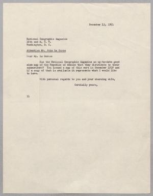 [Letter from I. H. Kempner to National Geographic Magazine, December 13, 1951]