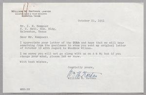 [Letter from William M. Nathan to Mr. I. H. Kempner, October 23, 1951]