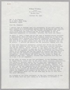 [Letter from William M. Nathan to Mr. I. H. Kempner, October 18, 1951]