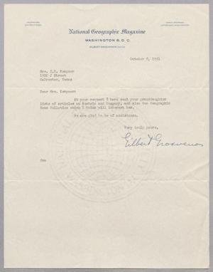 Primary view of object titled '[Letter from Gilbert Grosvenor to Mrs. I. H. Kempner, October 8, 1951]'.