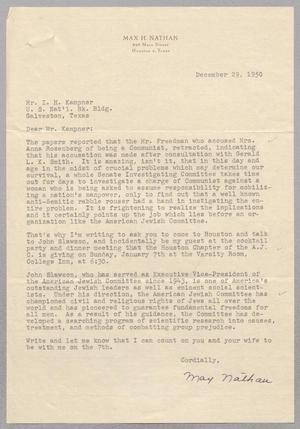 [Letter from Max Nathan to Mr. I. H. Kempner, December 29, 1950]