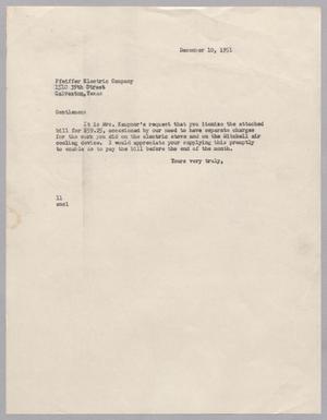 [Letter from Isaac H. Kempner to the Pfeiffer Electric Company, December 10, 1951]