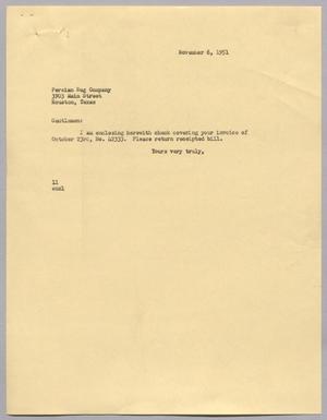 [Letter from Isaac H. Kempner to the Persian Rug Company, November 6, 1951]