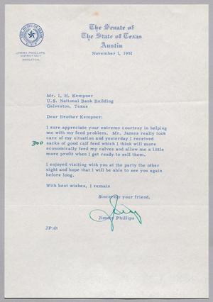 [Letter from Jimmy Phillips to Isaac H. Kempner, November 1, 1951]