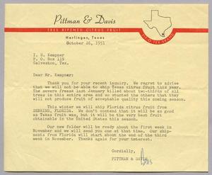 [Letter from Pittman & Davis to Isaac H. Kempner, October 26, 1951]