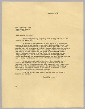 [Letter from I. H. Kempner to Hon. Jimmy Phillips, April 6, 1951]