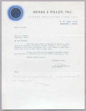 [Letter from C. G. Pillot to Mr. I. H. Kempner, March 29, 1951]