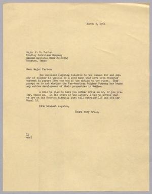 Primary view of object titled '[Letter from I. H. Kempner to Major J. R. Parten, March 3, 1951]'.