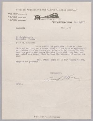 [Letter from Frank O'Kane to Mr. I. H. Kempner, May 1, 1951]
