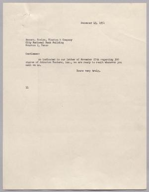 [Letter from Isaac Herbert Kempner to Messrs. Rowles, Winston & Company, December 13, 1951]