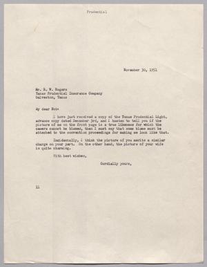[Letter from I. H. Kempner to Mr. R. W. Rogers, November 30, 1951]