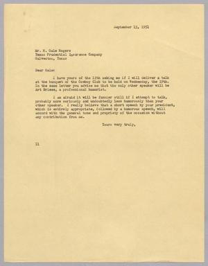 [Letter from I. H. Kempner to Mr. H. Gale Rogers, September 13, 1951]