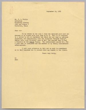 [Letter from I. H. Kempner to Mr. C. L. Wallis, September 12, 1951]