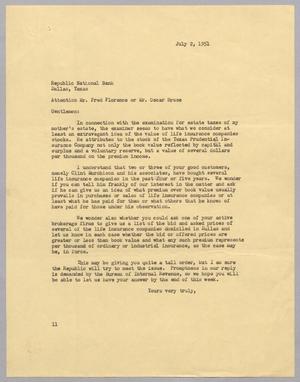 [Letter from I. H. Kempner to Republic National Bank, July 2, 1951]