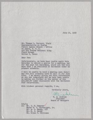 [Letter from W. J. Aickien to Thomas L. Ferratt, June 10, 1950]
