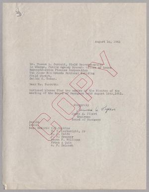 Primary view of object titled '[Copy of Letter from James A. Piperi to Thomas L. Ferratt, August 16, 1951]'.