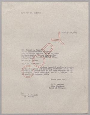 [Copy of Letter from Isaac H. Kempner to Thomas L. Ferratt, January 18, 1951]