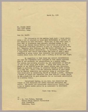 [Letter from Mr. I. H. Kempner to Mr. Joseph Swiff, March 31, 1950]