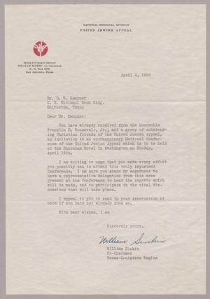 [Letter from William Sinkin to Mr. D. W. Kempner, April 4, 1950]