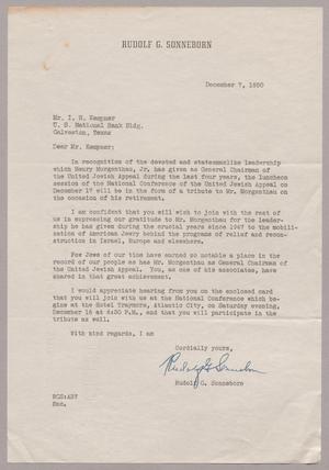 [Letter from Rudolf G. Sonneborn to Mr. I. H. Kempner, December 7, 1950]