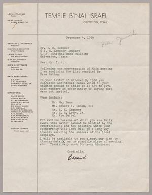 [Letter from Bernard L. Kauffman to Mr. I. H. Kempner, December 4, 1950]