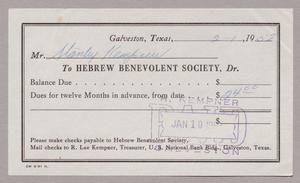 [Invoice for Annual Dues: Hebrew Benevolent Society, 1952]