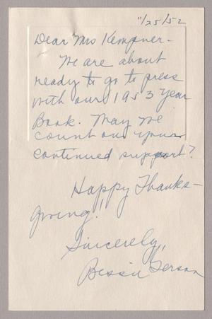 [Letter from Bessie Serson to Mrs. I. H. Kempner,  November 25, 1952]
