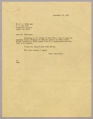 [Letter from I. H. Kempner to H. J. Ettlinger, September 19, 1952]