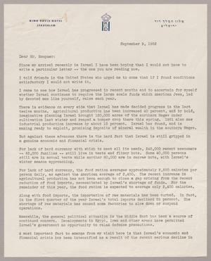 [Letter from United Jewish Appeal Cash Campaign to I. H. Kempner, September 8, 1952]