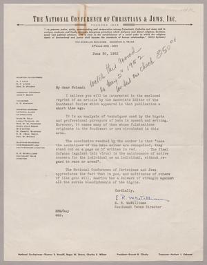 [Letter from E. R. McWilliams, June 30, 1952]