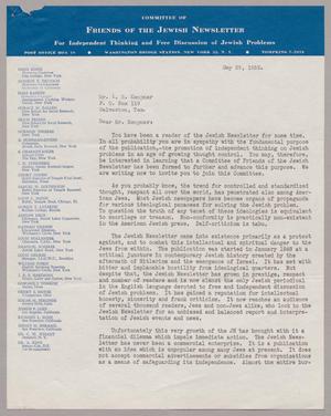 [Letter from the Committee of Friends of the Jewish Newsletter, May 29, 1952]
