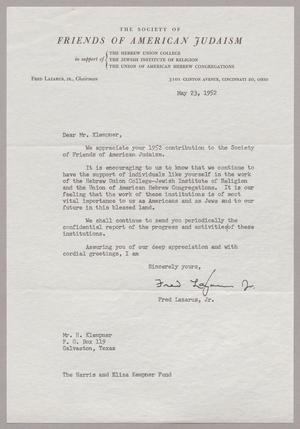 [Letter from Fred Lazarus, Jr. to Mr. I. H. Kempner, May 23, 1952]
