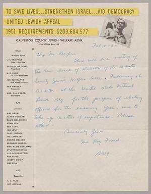 [Letter from Mrs. Ray Freed to Mr. Kempner, February 18, 1952]