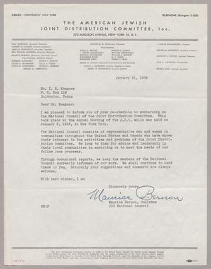 [Letter from Maurice Bernon to I. H. Kempner, January 21, 1952]