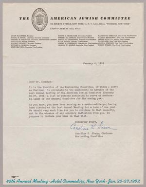 [Letter from Caroline K. Simon to Mr. I. H. Kempner, January 4, 1952]
