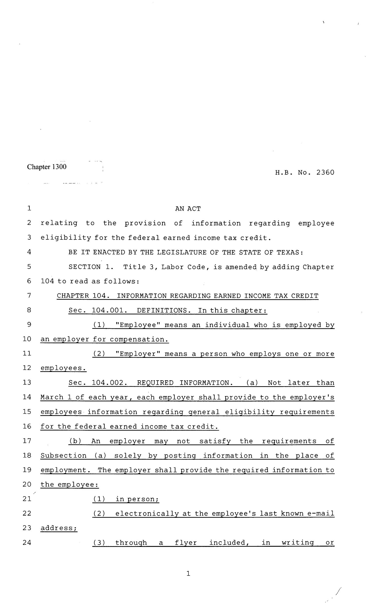 81st Texas Legislature, Regular Session, House Bill 2360, Chapter 1300