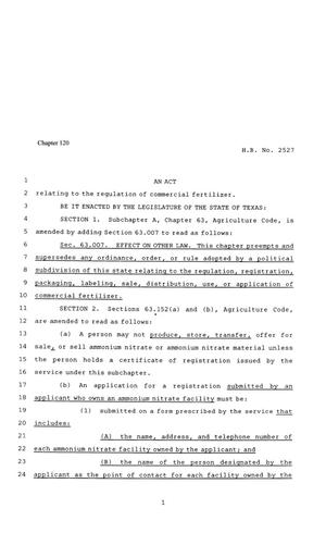 81st Texas Legislature, Regular Session, House Bill 2527, Chapter 120