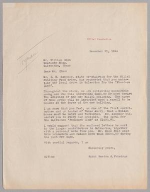 [Letter from Rabbi Newton J. Friedman to William Zinn, December 21, 1944]