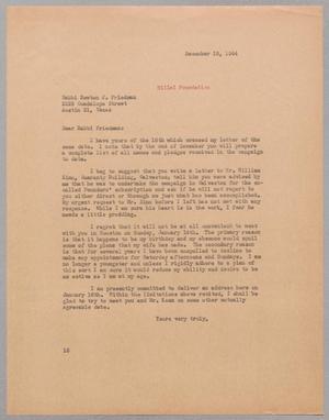 Primary view of object titled '[Letter from I. H. Kempner to Rabbi Newton J. Friedman, December 19, 1944]'.
