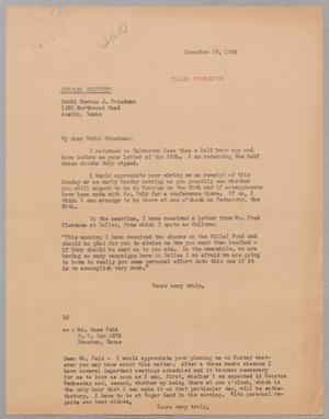 [Letter from I. H. Kempner to Rabbi Newton J. Friedman, December 16, 1944]