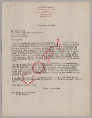[Letter from William M. Nathan to Mose Feld, December 4, 1944]