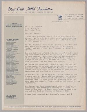 [Letter from Rabbi Newton J. Friedman to I. H. Kempner, November 22, 1944]
